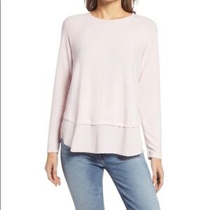 Everleigh Cozy Ribbed Inset Layered Tunic in Light Pink XS NWT NEW
